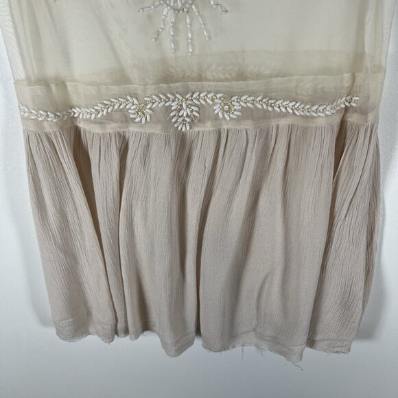 Free People Top Womens Cream Sheer Beaded Mesh Boho Lace Top Size M NWT Boho - Picture 3 of 11